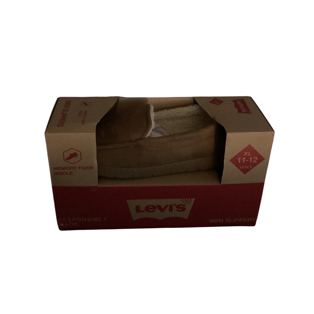 Levis Mens Moccasin Slippers Tan Memory Foam Faux Shearling XL 11-12 New
